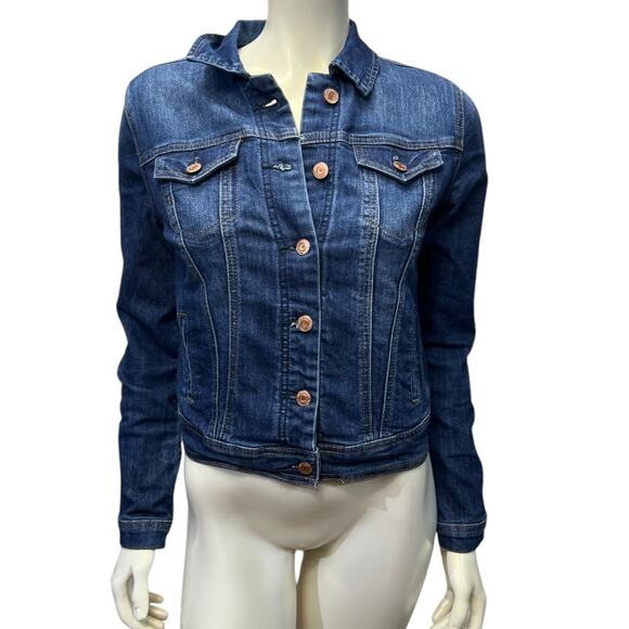 Maurices Dark Wash Denim Jean Jacket Copper Buttons Size Small Classic Fit - Picture 8 of 8